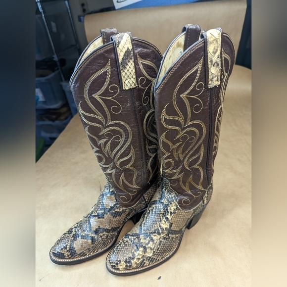 Dan Post boots women's sz 5C Exotic Genuine Gold/Black Python skin classic Weste - Picture 1 of 13